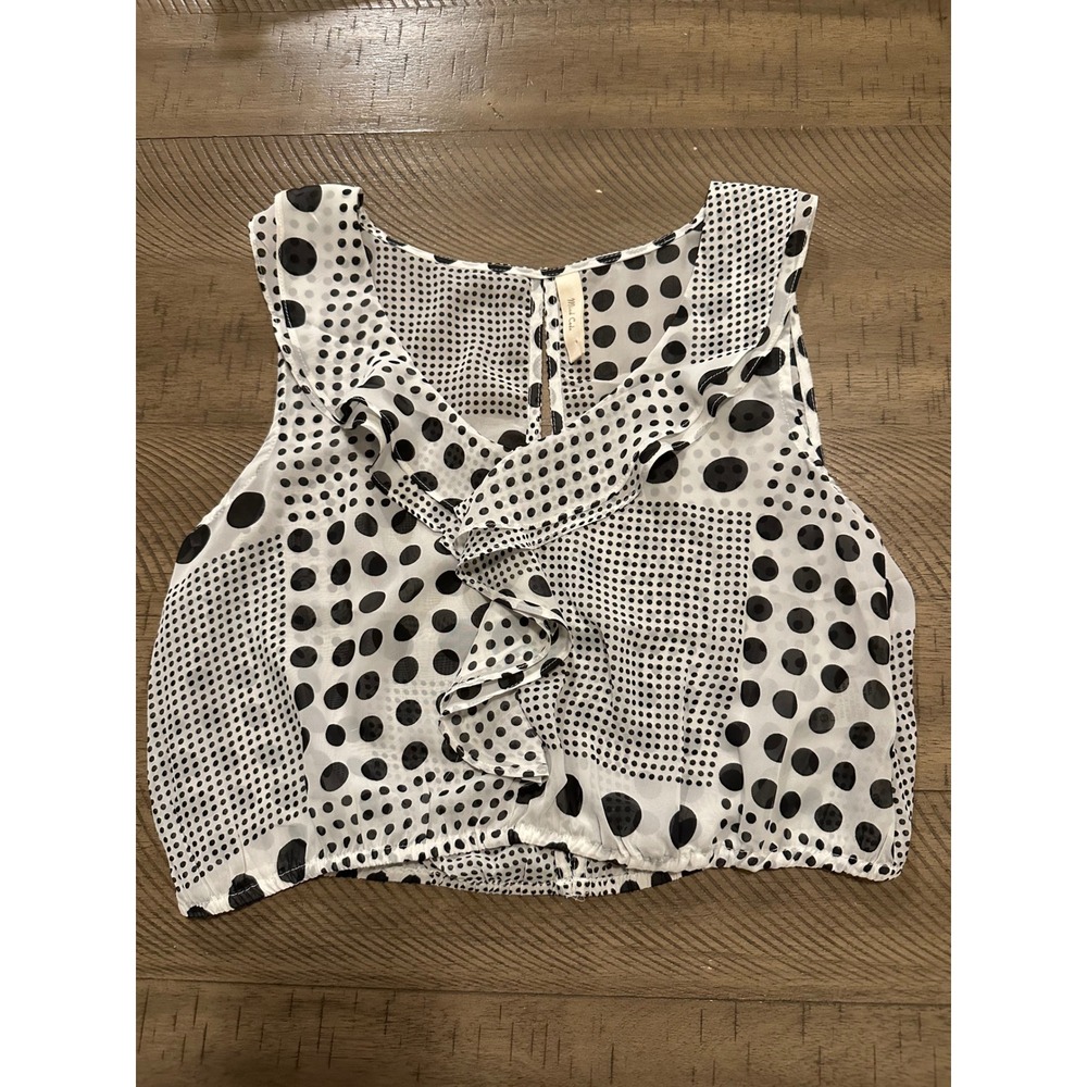 Mind Code Black & White Mixed‎ Polka Dot Ruffle Crop Top – Open Back - Medium